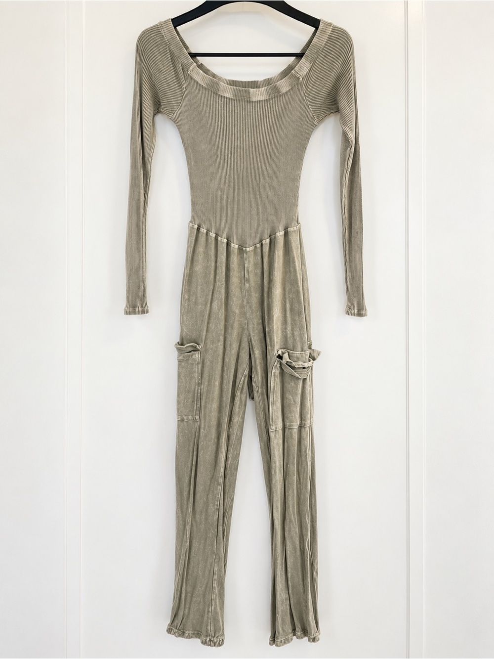 Fashion Nova Taupe Ribbed Velvet Scoop-Neck Jumpsuit